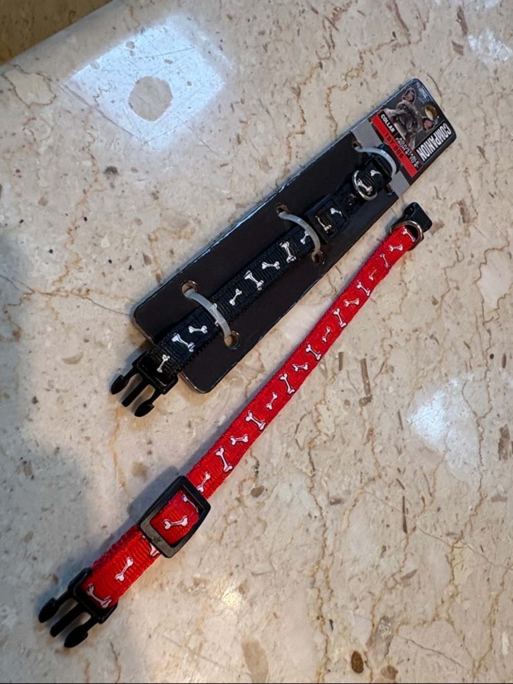 NWT 2-Adjustable Toy Dog Collars - Red & Black Bone Pattern - Picture 9 of 16